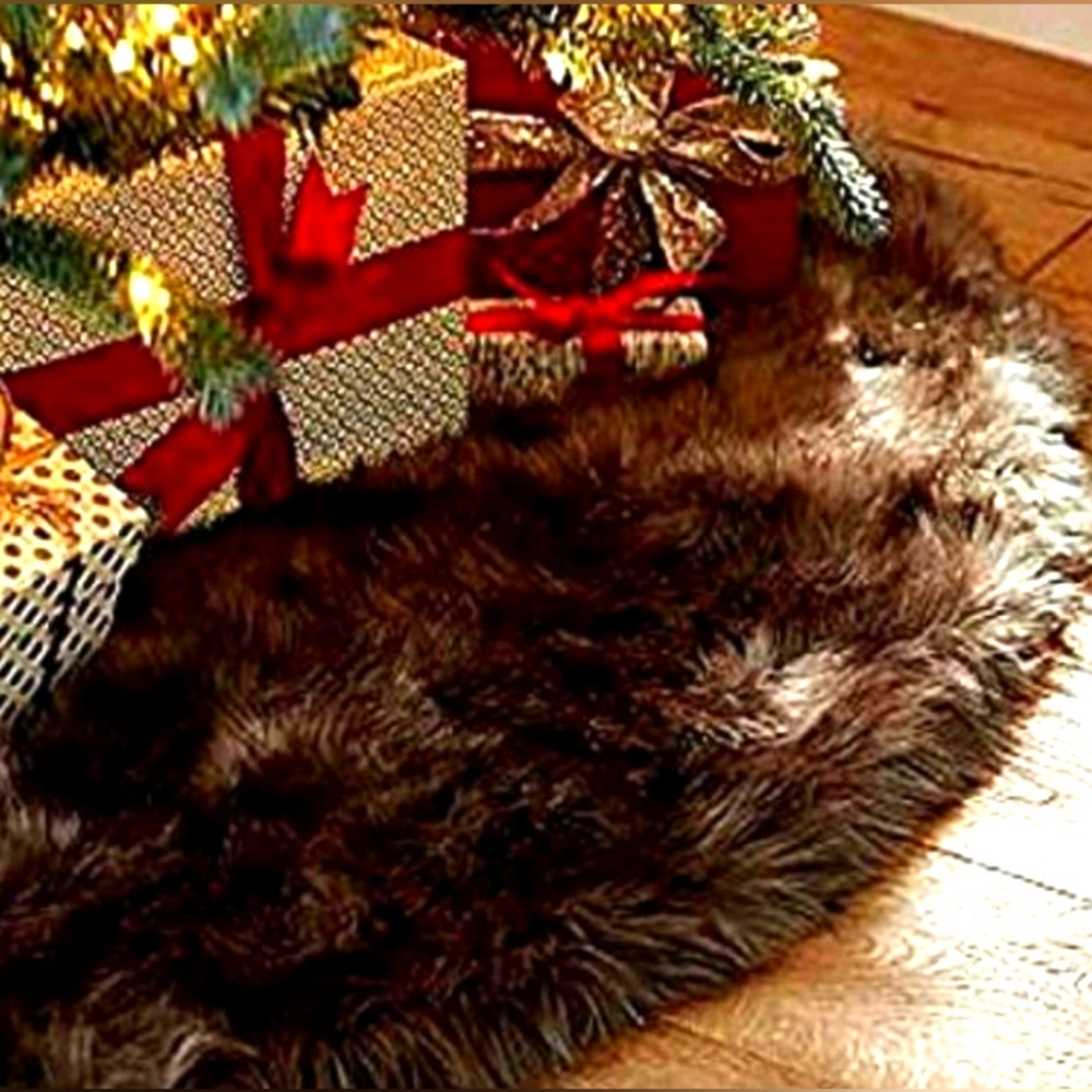 Brown Faux Fur Christmas Tree Skirt 48" Round